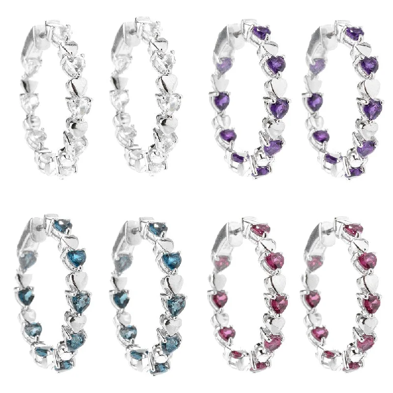 Sterling Silver 1.25-inch Gemstone Inside-out Hoop Earrings