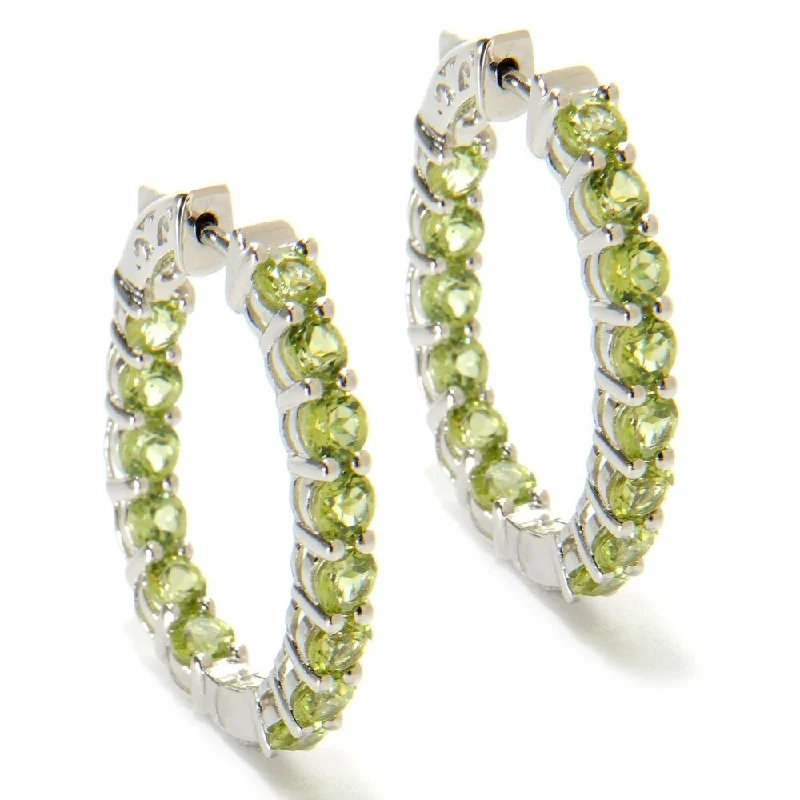 Sterling Silver 1.25-inch Peridot Inside-out Oval Hoop Earrings