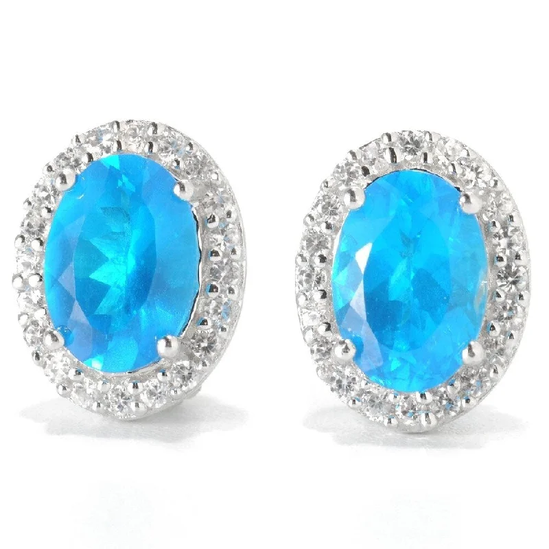 Sterling Silver 1.73Ctw Neon Apatite Topaz Studs Earring 0.73"L