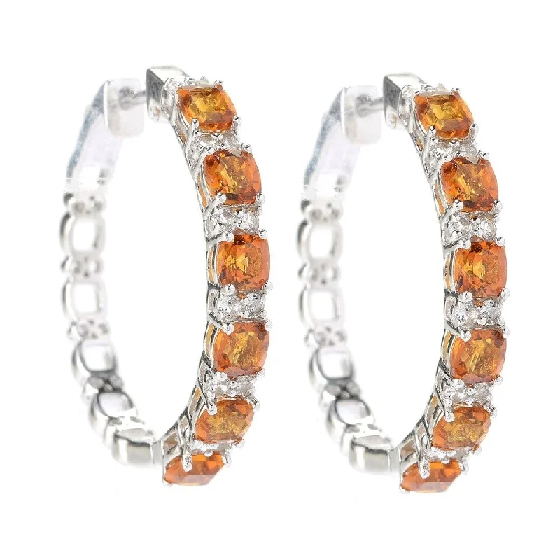 Sterling Silver 1-inch Citrine and White Topaz Hoop Earrings