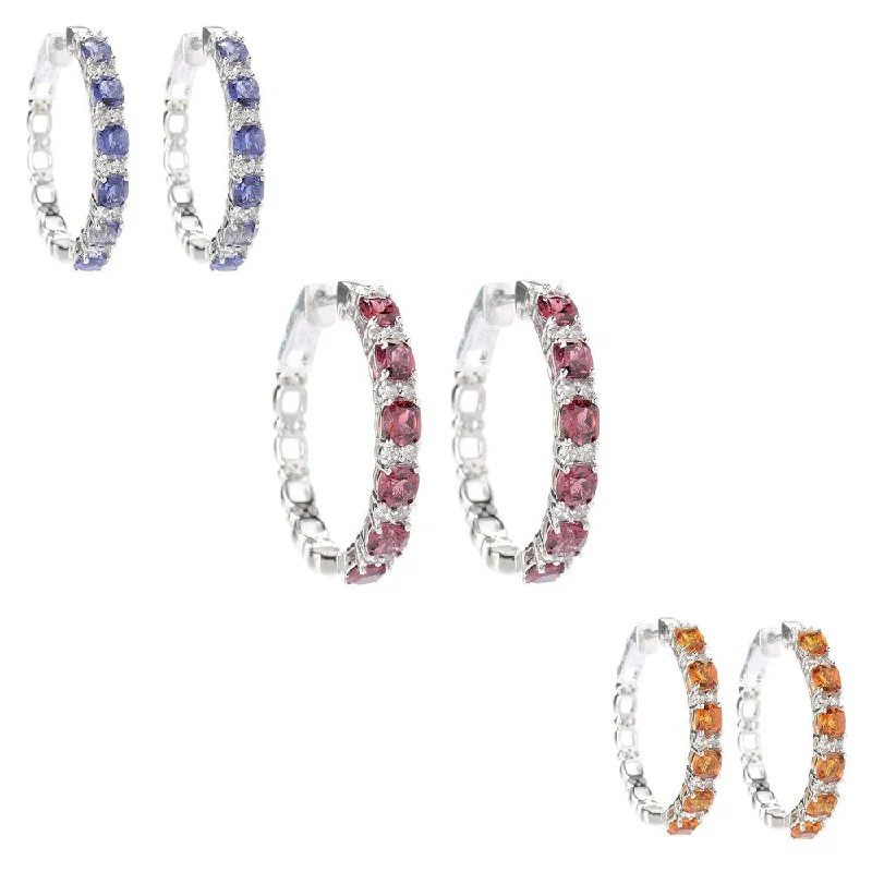 Sterling Silver 1-inch Gemstone and White Topaz Hoop Earrings