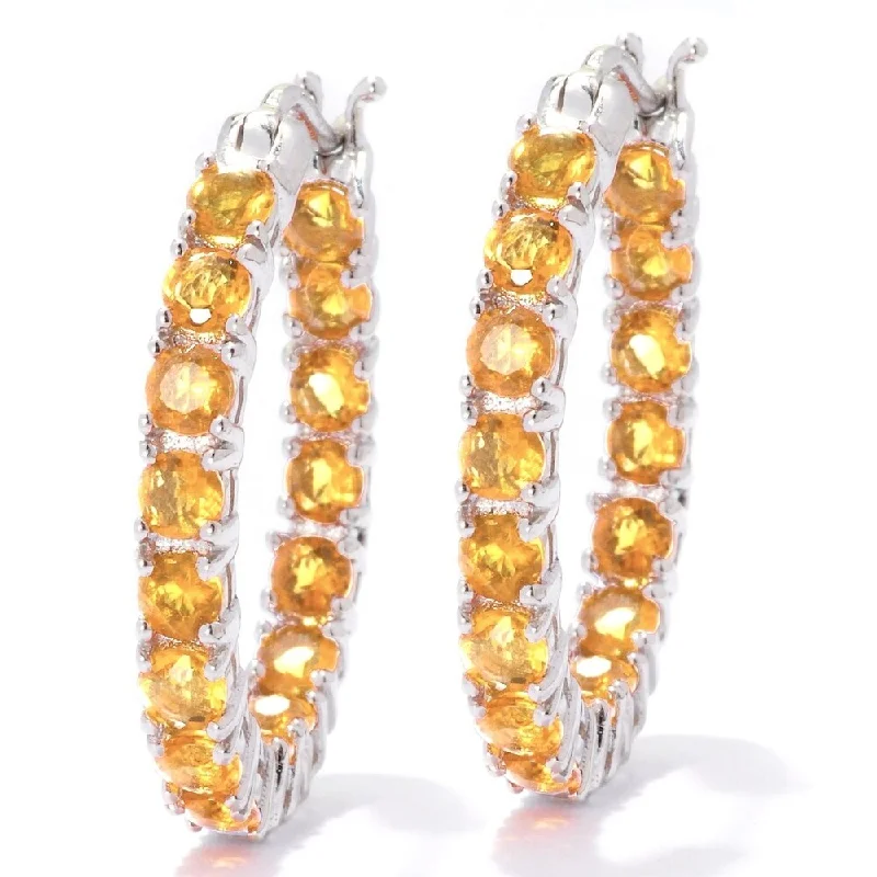 Sterling Silver 1-inch Inside-out Oval Citrine Hoop Earrings