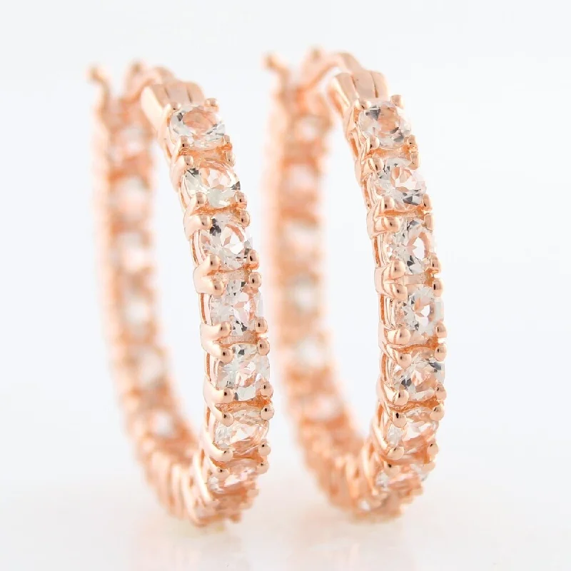 Sterling Silver 1-inch Inside-out Oval Morganite Hoop Earrings