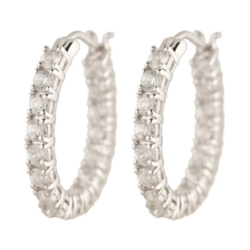 Sterling Silver 1" Inside Out White Zircon Hoop Earring