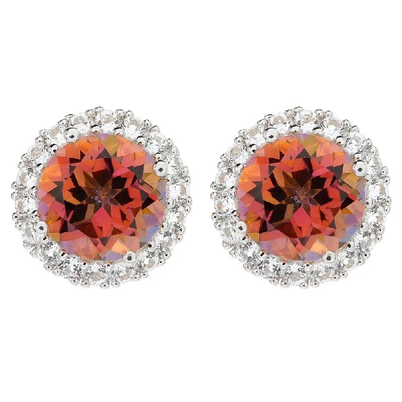 Sterling Silver 10.6Ctw Sunset Topaz & White Topaz Halo Stud Earrings