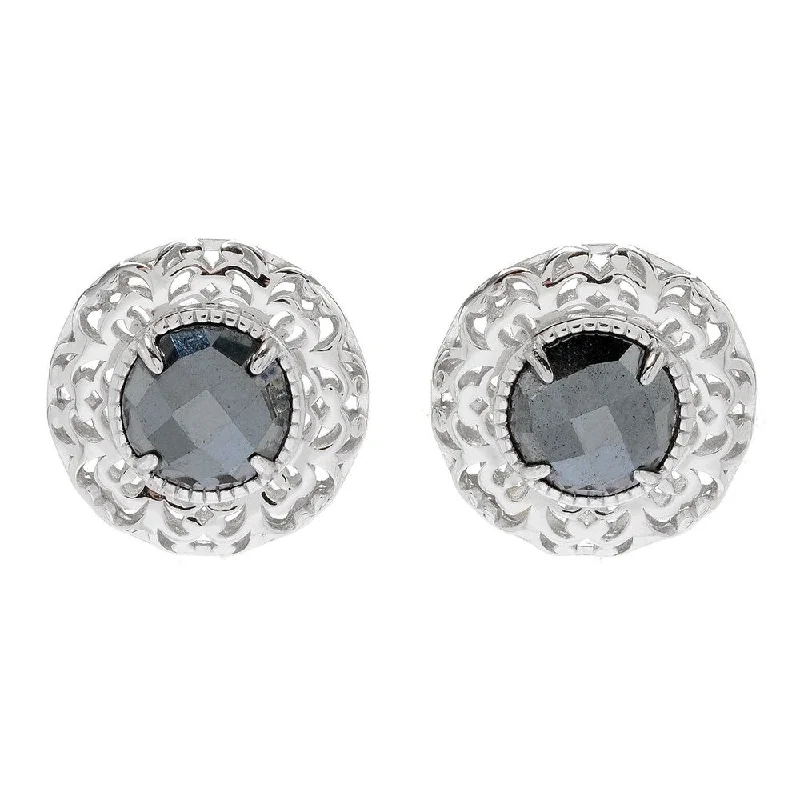 Sterling Silver 10mm Hematite Openwork Stud Earrings