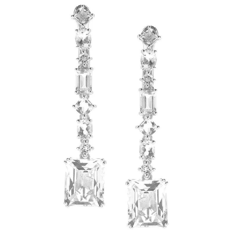 Sterling Silver 2" 15.75ctw White Quartz & White Topaz Earrings