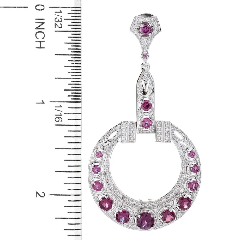 Sterling Silver 2.25" 6ctw Rhodolite & White Zircon Earrings - Red