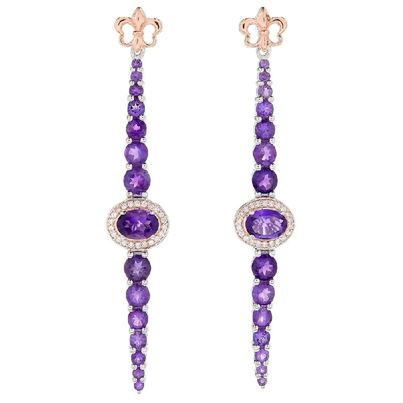 Sterling Silver 2.5" Amethyst & White Zircon Graduated Earrings