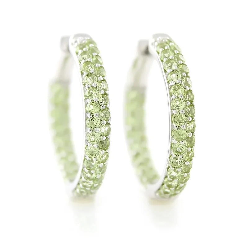 Sterling Silver 3.37Ctw Peridot Inside Outside Hoops Earring 1.00"L