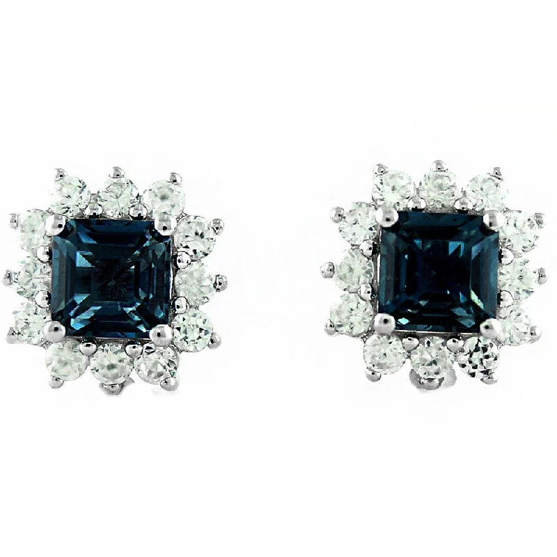 Sterling Silver 4 5/8ct London Topaz Stud Earrings