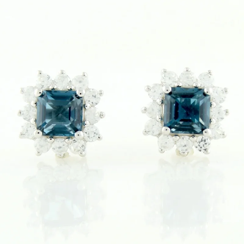 Sterling Silver 4 5/8ct London Topaz Stud Earrings