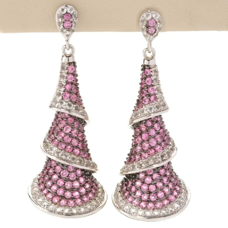 Sterling Silver 8.29ctw Pink Spinel Drop & Dangle Earring 1.87'L