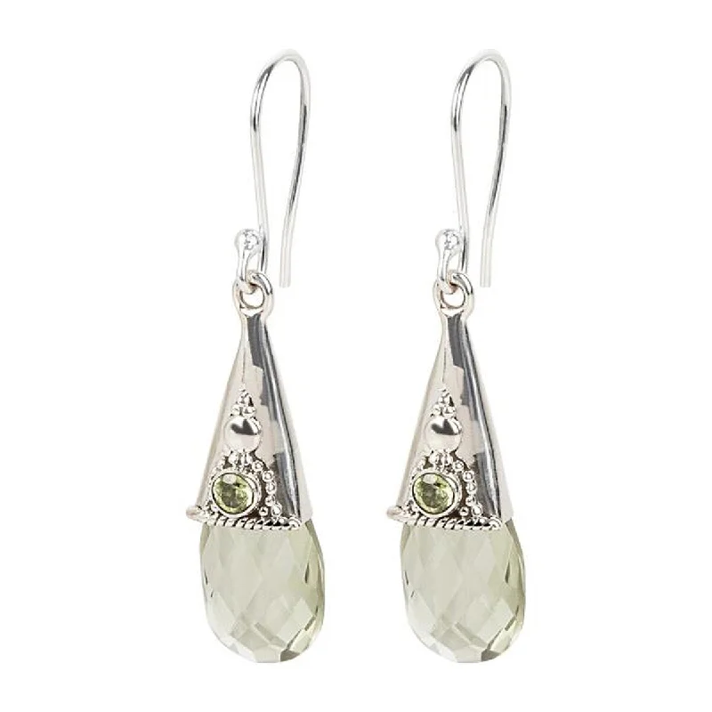 Sterling Silver 925 Green Amethyst and Peridot Dangle Earrings