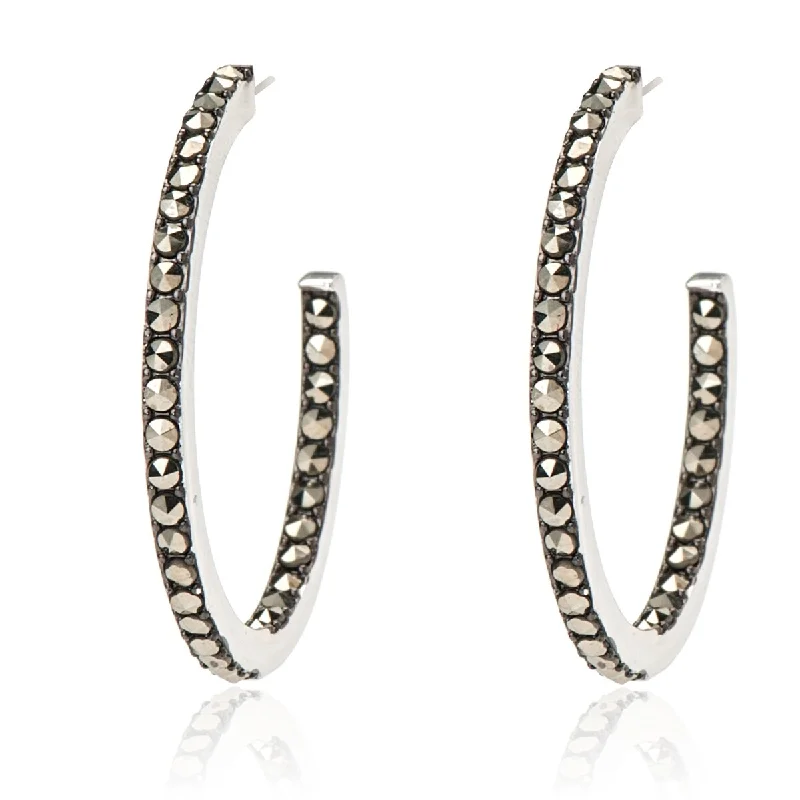 Sterling Silver 925 Marcasite Hoop Earring