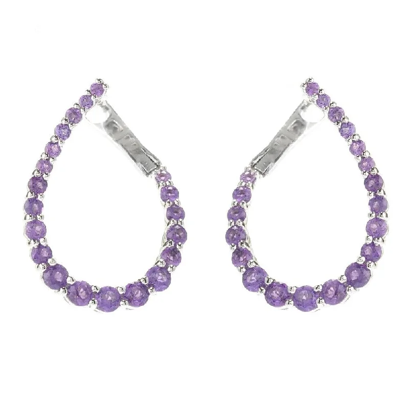 Sterling Silver African Amethyst Front-back Hoop Earrings - Purple