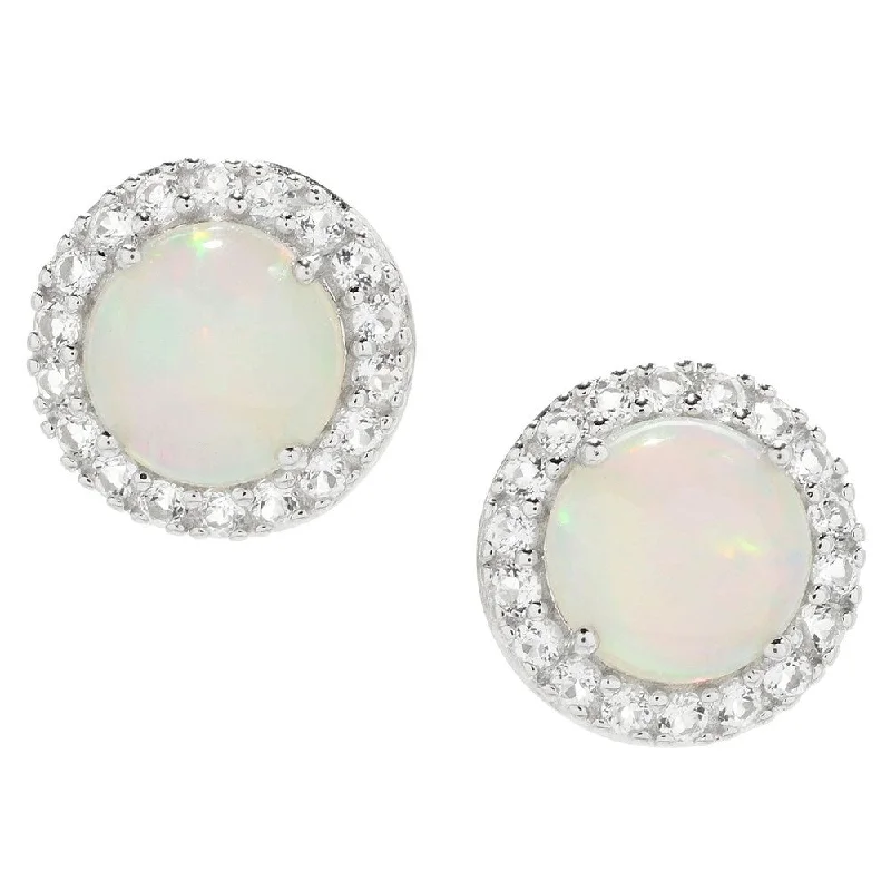 Sterling Silver Ethiopian Opal & White Topaz Halo Stud Earrings