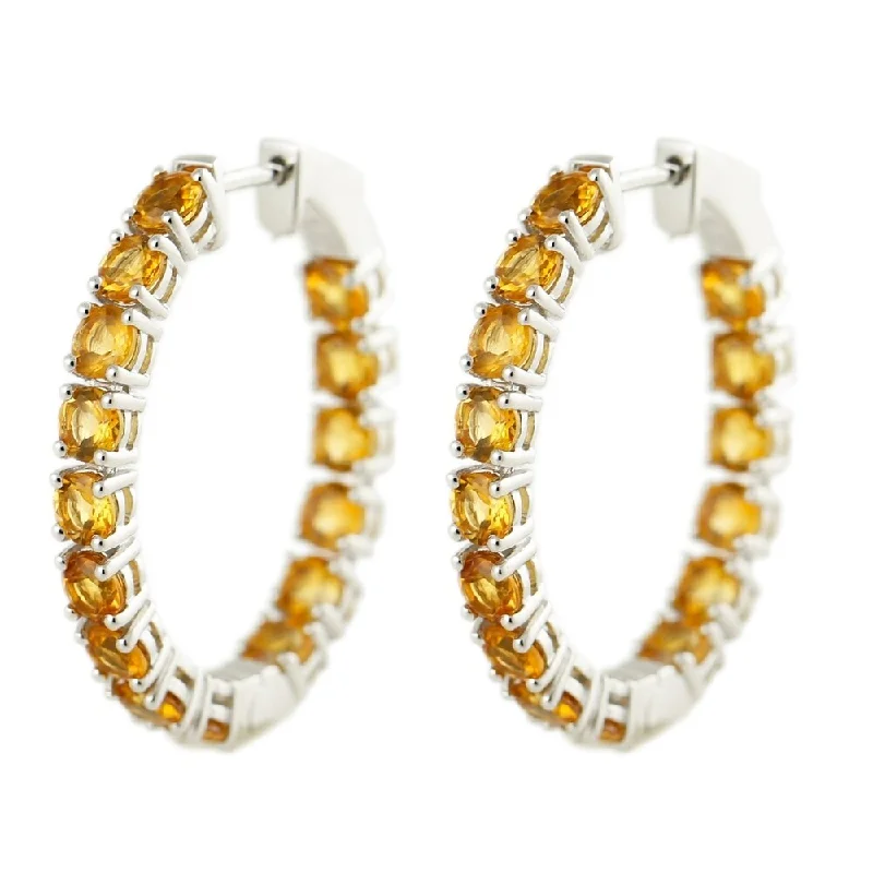 Sterling Silver Hoop Citrine Earrings