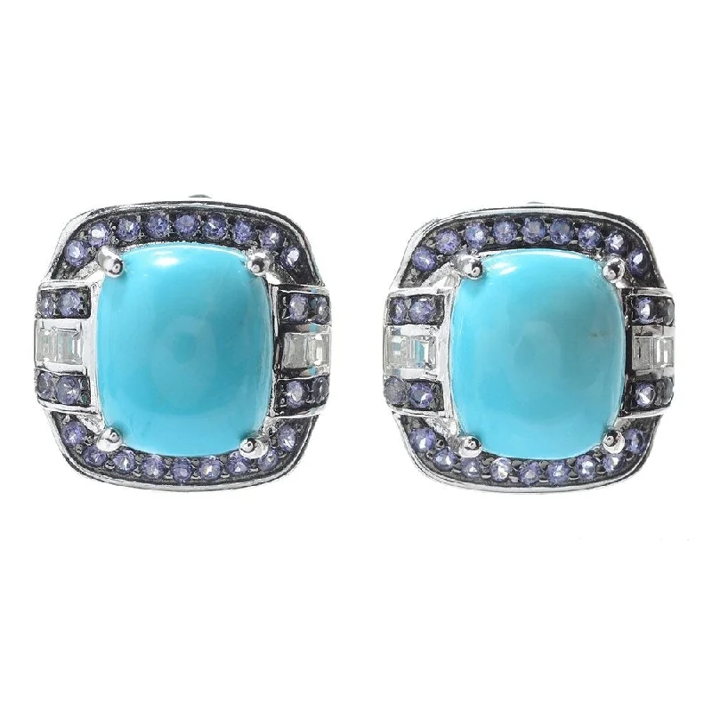 Sterling Silver Kingman Turquoise & Iolite Halo Stud Earrings