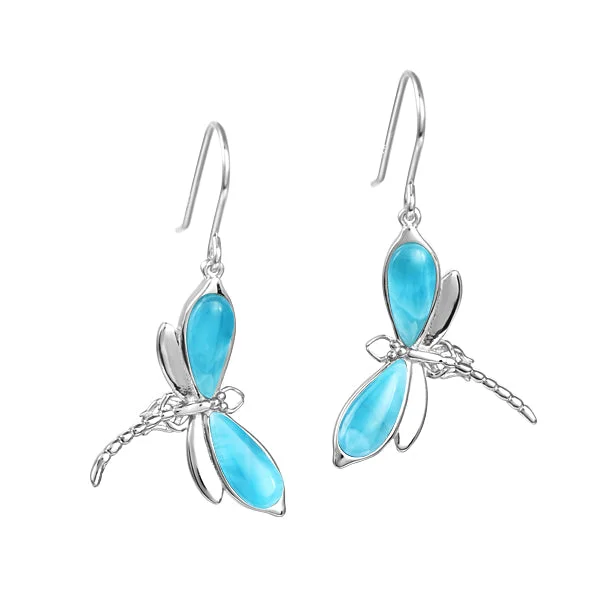 Sterling Silver Larimar Dragonfly Earrings