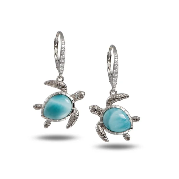 Sterling Silver Larimar Turtle Leverback Earrings