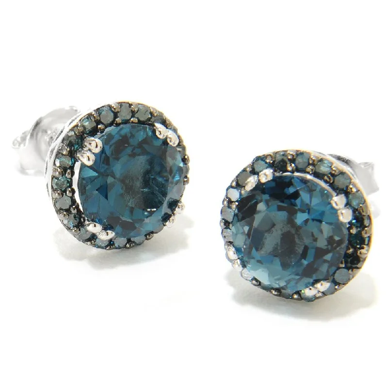 Sterling Silver London Blue Topaz and 1/3ct TDW Blue Diamond Stud Earrings