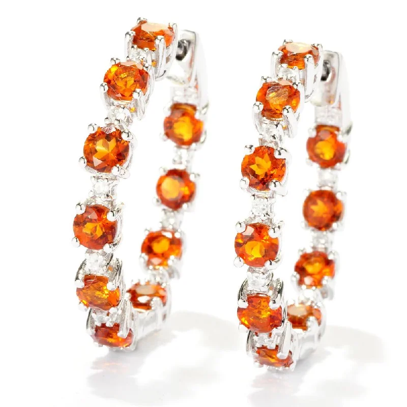 Sterling Silver Madeira Citrine and White Cubic Zirconia Inside Out Hoop Earrings