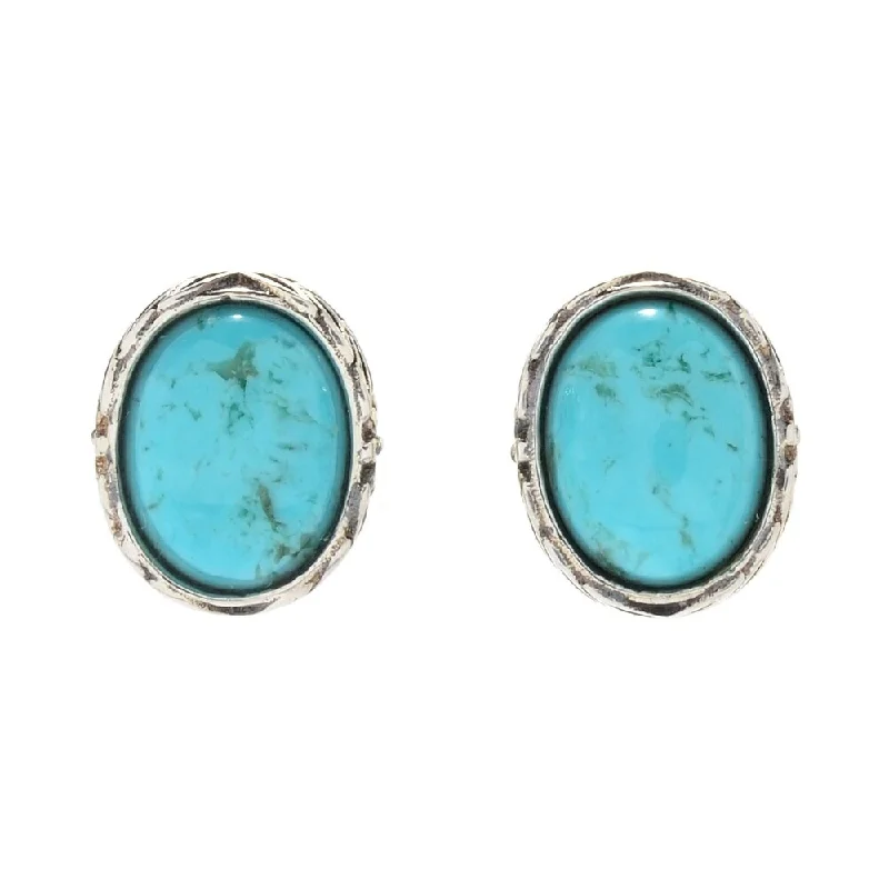 Sterling Silver Oval #8 Turquoise Stud Earrings