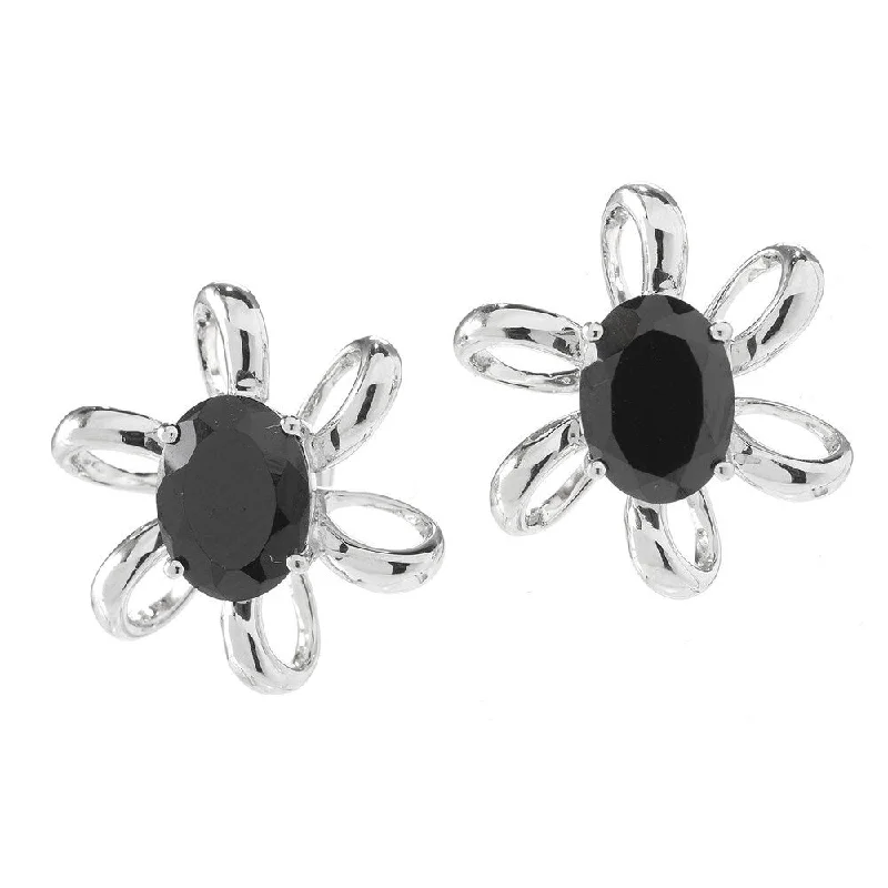 Sterling Silver Oval Spinel Flower Stud Earrings