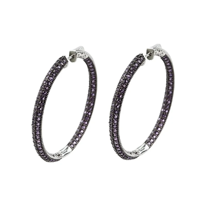 Sterling Silver Pave Amethyst Hoop Earrings