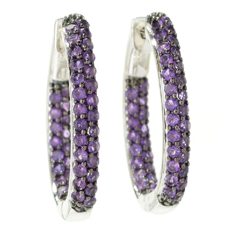 Sterling Silver Pave Amethyst Inside-out Hoop Earrings