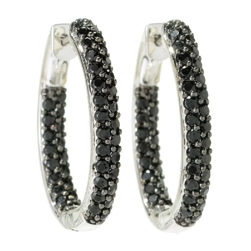 Sterling Silver Pave Black Spinel Inside-out Hoop Earrings