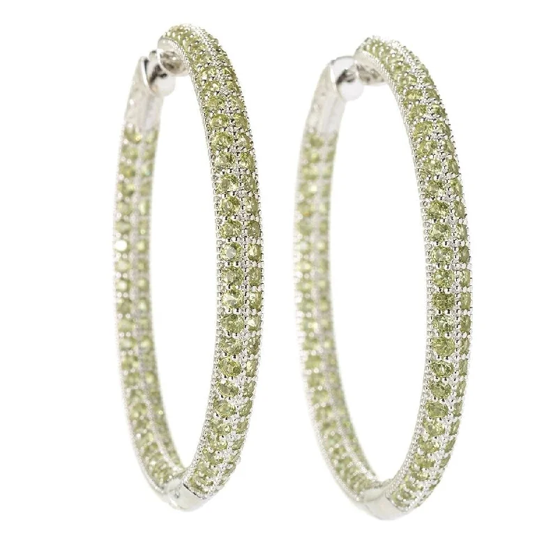 Sterling Silver Pave Peridot Hoop Earrings