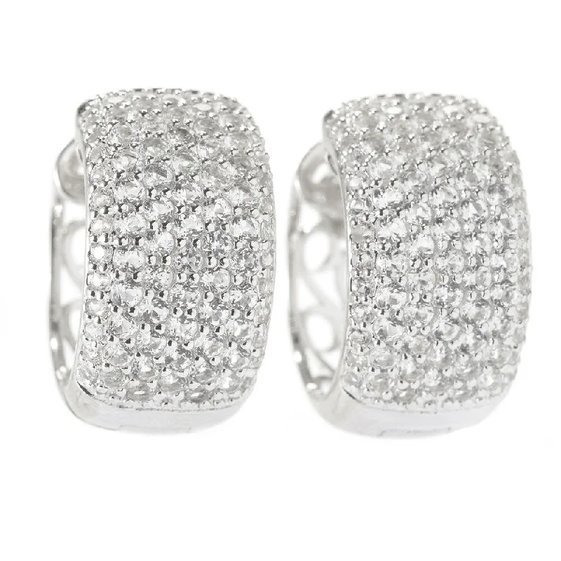 Sterling Silver Pave Topaz Wide Hoop Earrings