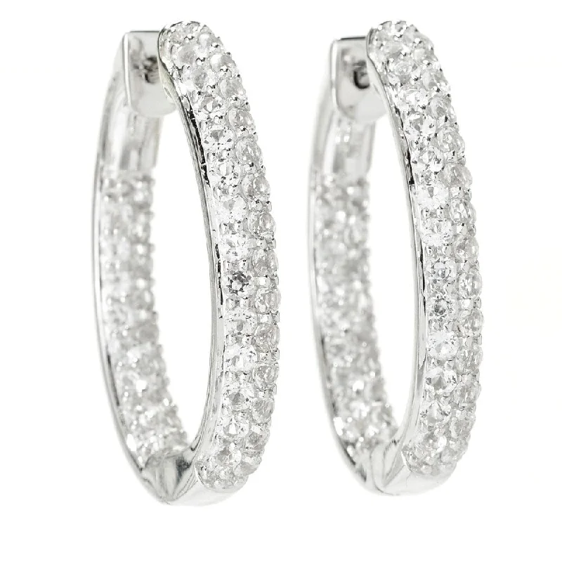 Sterling Silver Pave White Topaz Inside-out Hoop Earrings