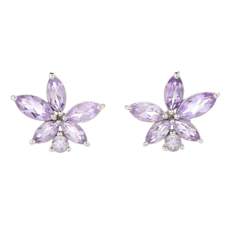 Sterling Silver Pink Amethyst Flower Stud Earrings