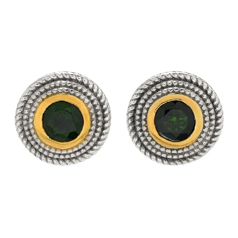 Sterling Silver Round Chrome Diopside Triple Rope Halo Stud Earrings