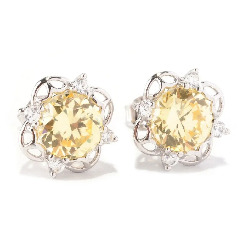 Sterling Silver Round-cut Cubic Zirconia Flower Stud Earrings