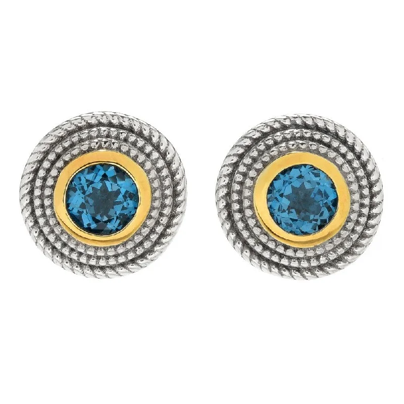 Sterling Silver Round London Blue Topaz Triple Rope Halo Stud Earrings