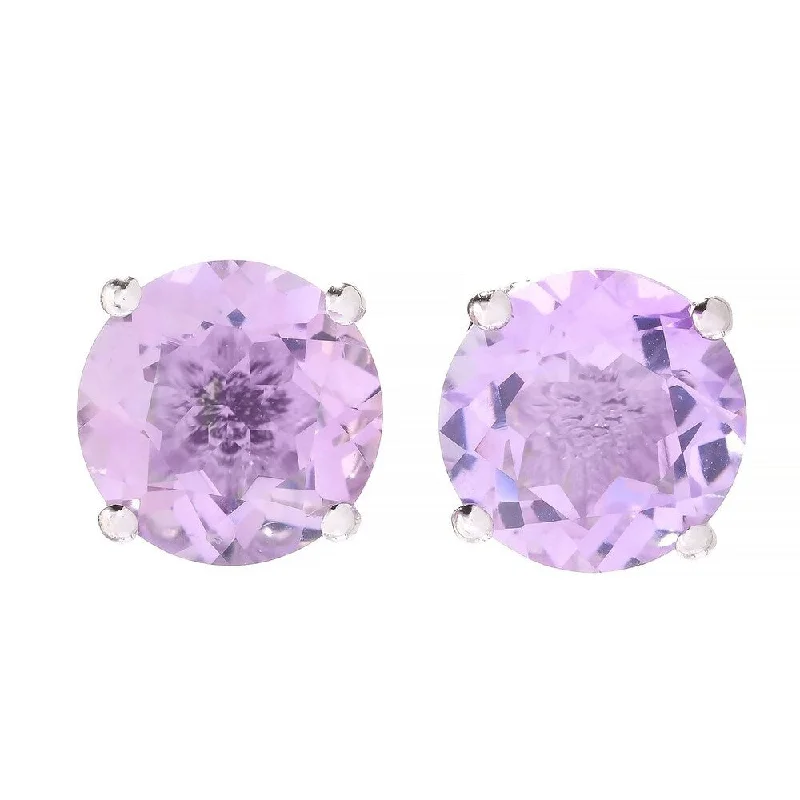 Sterling Silver Round Pink Amethyst Stud Earrings