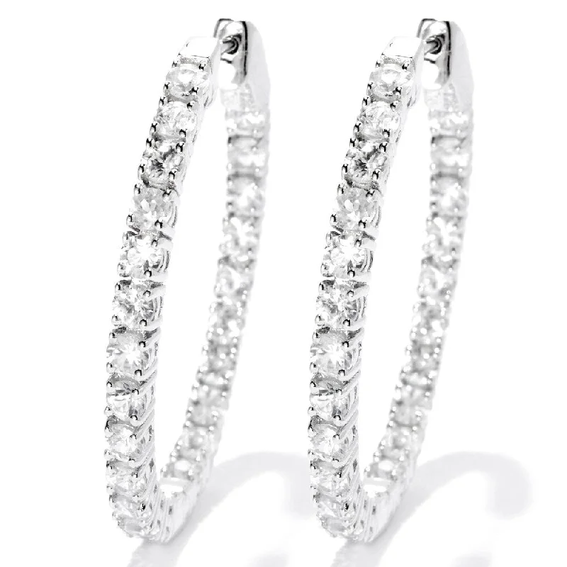 Sterling Silver Zircon Oval Hoop Earrings