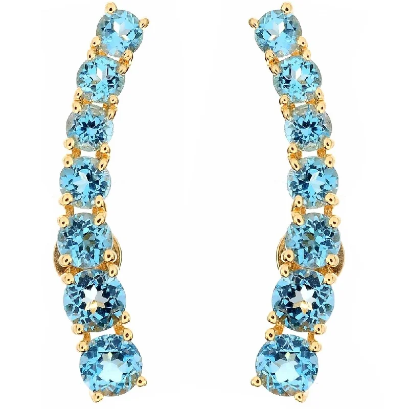 Swiss Blue Topaz Yellow Polished Ear Climbers