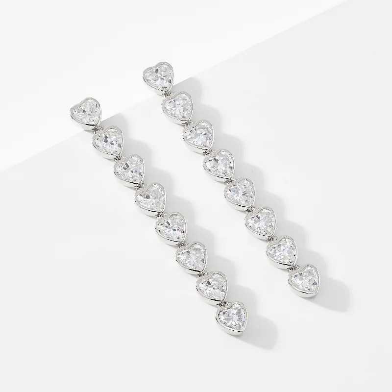 TENNIS ANYONE HEART CZ LINEAR EARRINGS