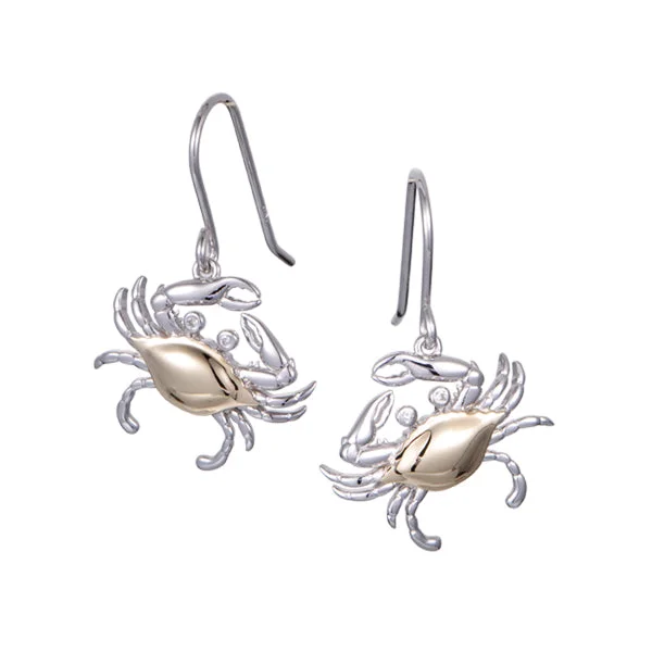 Two Tone Blue Crab Dangle Earrings