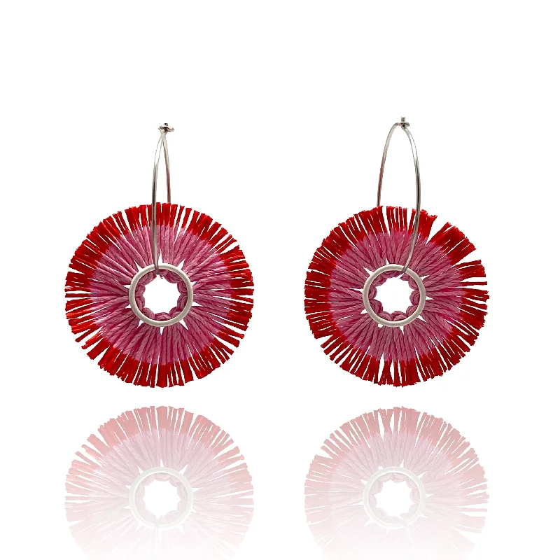 Vicki Mason - Light Pink and Red Linen Hoop Earrings