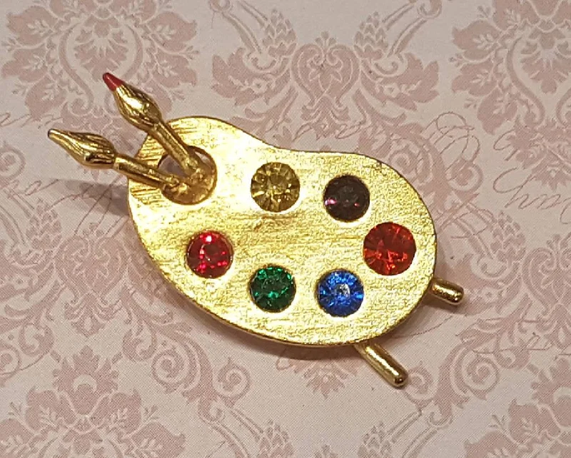 Butler and Wilson Brooch Paint Artist Palette Gold Glass Multi Stone