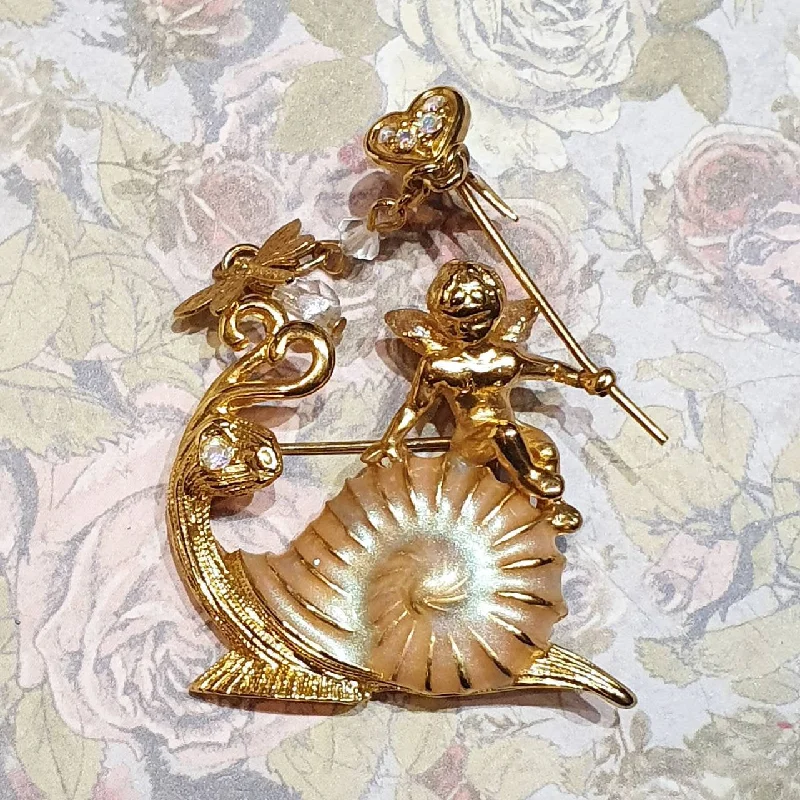 Kirks Folly Brooch Angel Cupid Snail  Dragonfly Vintage