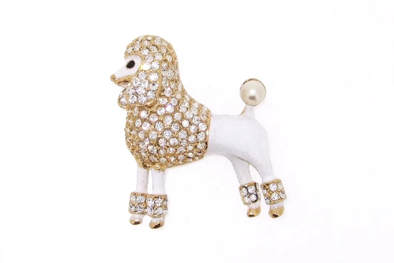 Large White Enamel Poodle Brooch Pin