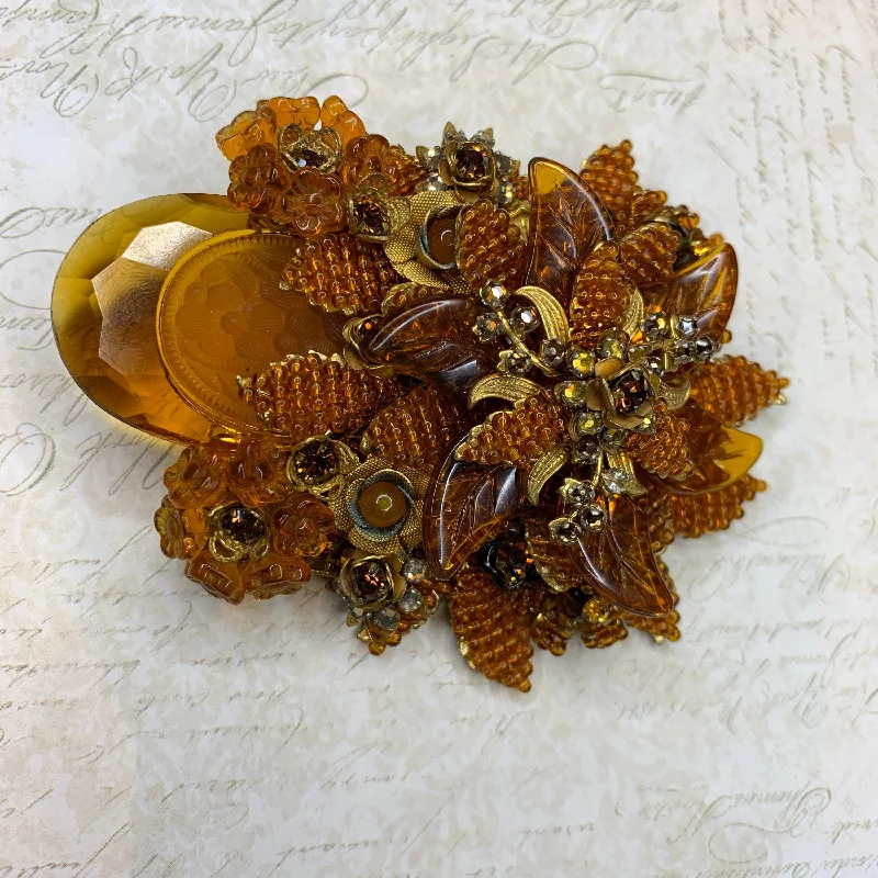 Stanley Hagler Amber Brown glass statement brooch