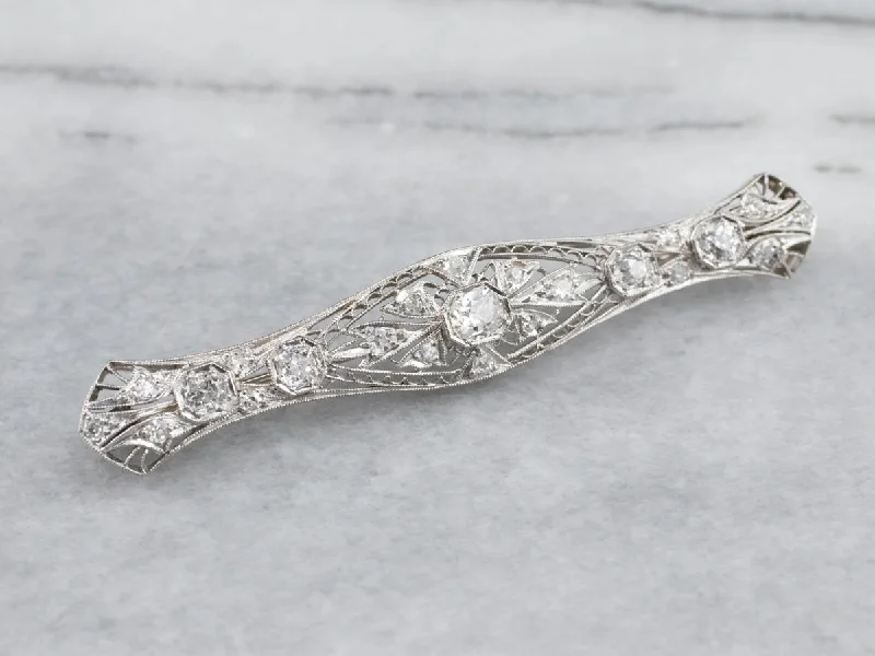 Platinum Art Deco Diamond Filigree Brooch